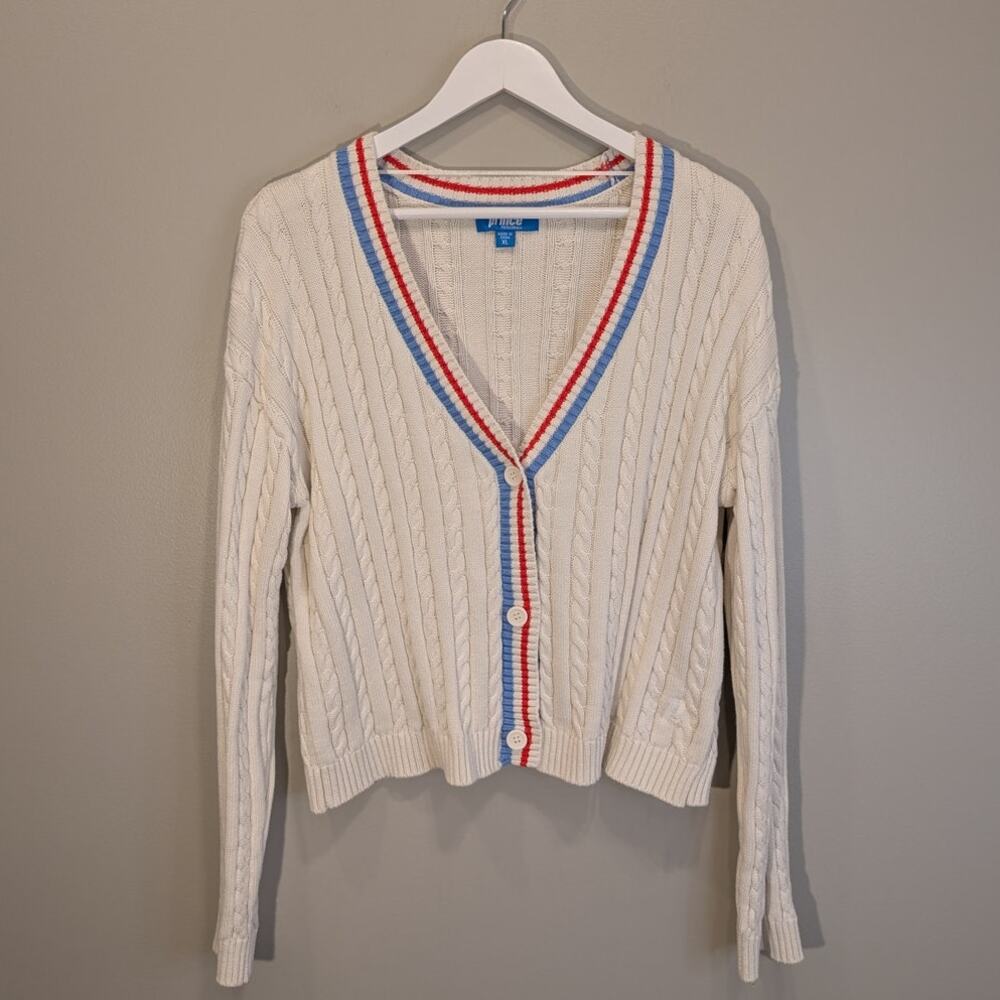 Prince Target Pickleball Cropped Cardigan 100% Cotton Ivory w/Stripes - Size XL